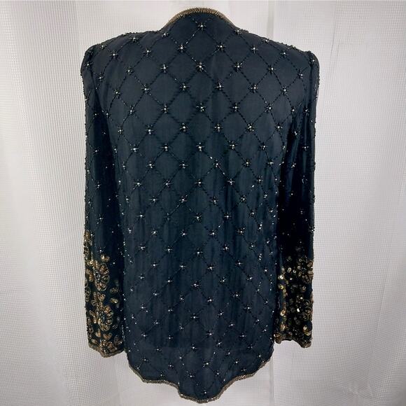 MARK & JOHN! 100% SILK! LUXE BLACK & GOLD ORNATELY BEADED/SEQUINNED JACKET! SZ S - Picture 8 of 13